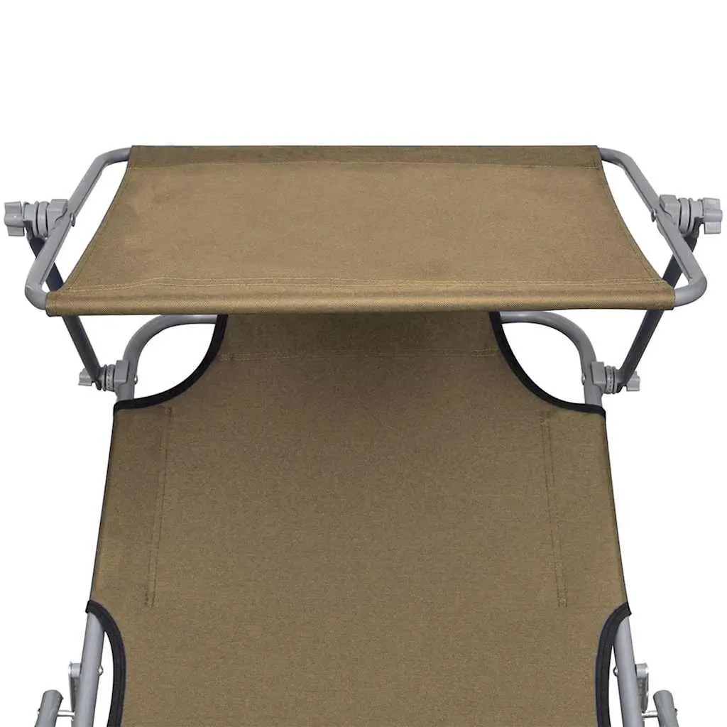 Sun Lounger with Canopy Adjustable Backrest Folding Outdoor Taupe