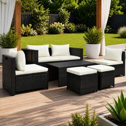 Outdoor Garden Lounge Set 6 Piece Poly Rattan Brown Patio Furniture with