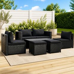 Garden Lounge Set 6 Piece Poly Rattan Outdoor Furniture Black Patio Sofa with