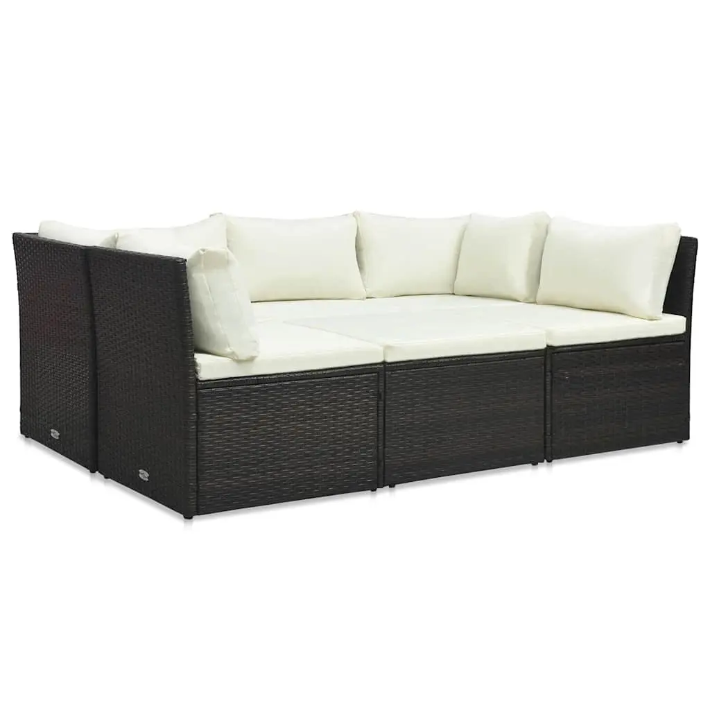 Outdoor Lounge Set 4 Piece Garden Patio Seating Poly Rattan with Cushions Brown