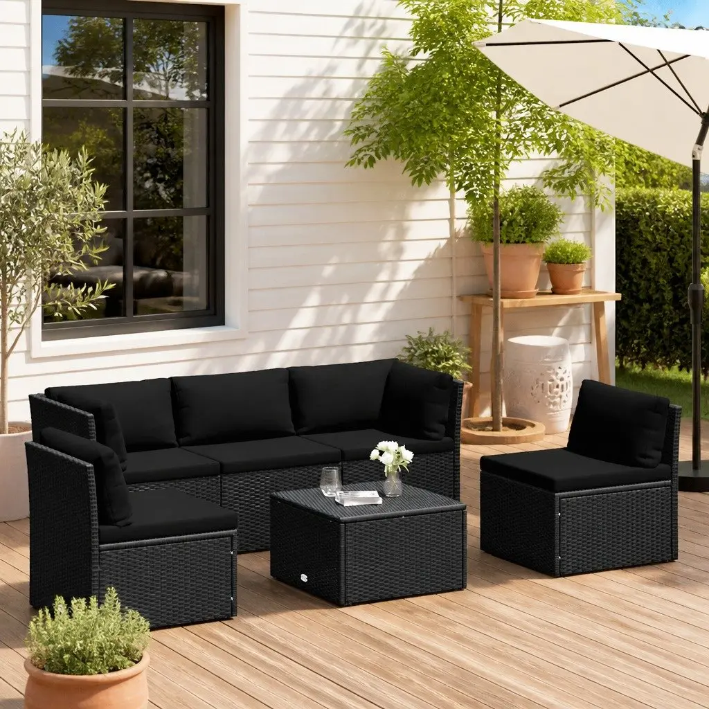 Outdoor Lounge Set 4 Piece Weather-resistant PE Rattan Garden Patio Furniture Black