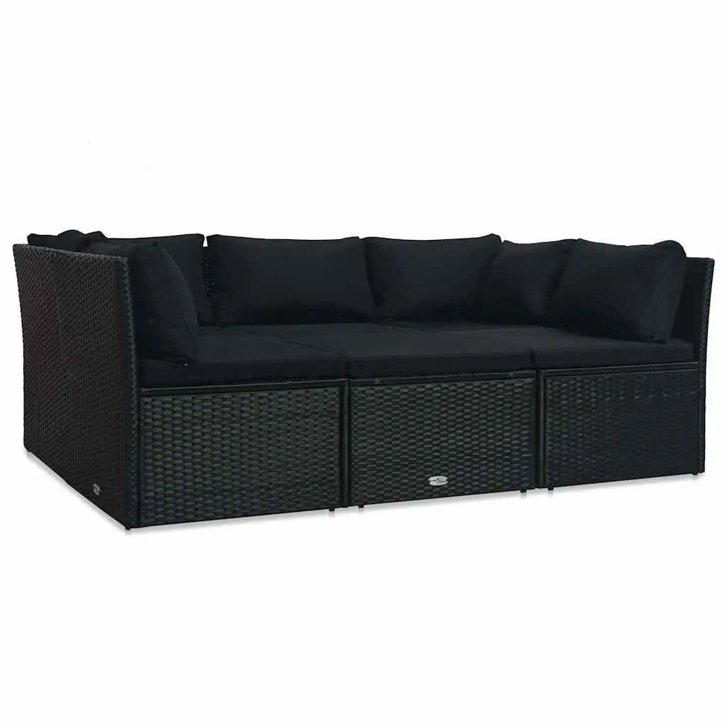 Outdoor Lounge Set 4 Piece Weather-resistant PE Rattan Garden Patio Furniture Black