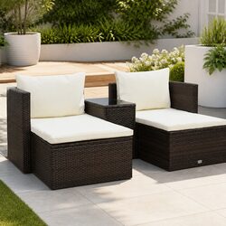 Garden Lounge Set 5 Piece Outdoor Furniture Poly Rattan Brown with Cushions