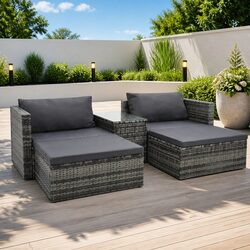 Garden Lounge Set 5 Piece Outdoor Patio Furniture Poly Rattan Grey Sofa