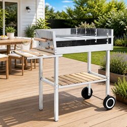 XXL Trolley Charcoal BBQ Grill Stainless Steel 2 Shelves Outdoor Cooking Garden