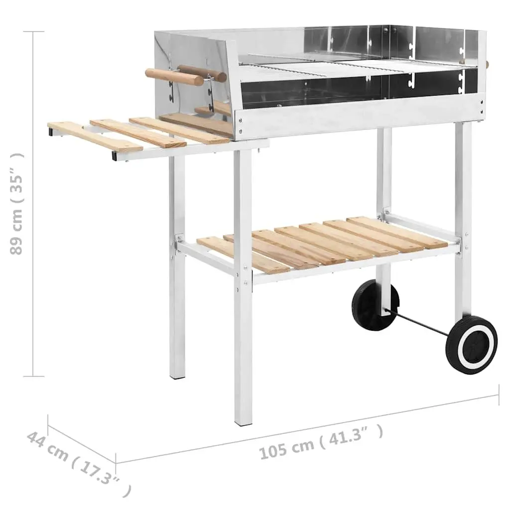 XXL Trolley Charcoal BBQ Grill Stainless Steel 2 Shelves Outdoor Cooking Garden