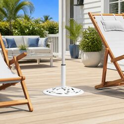 Umbrella Base Cast Iron White Stable Patio Deck Garden Outdoor Support Stand