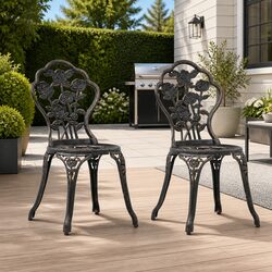 Outdoor Bistro Chairs Set 2 pcs Garden Patio Seating Cast Aluminium Brown