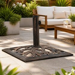 Umbrella Base Cast Iron Brown Outdoor Garden Patio Stand Weighted Holder