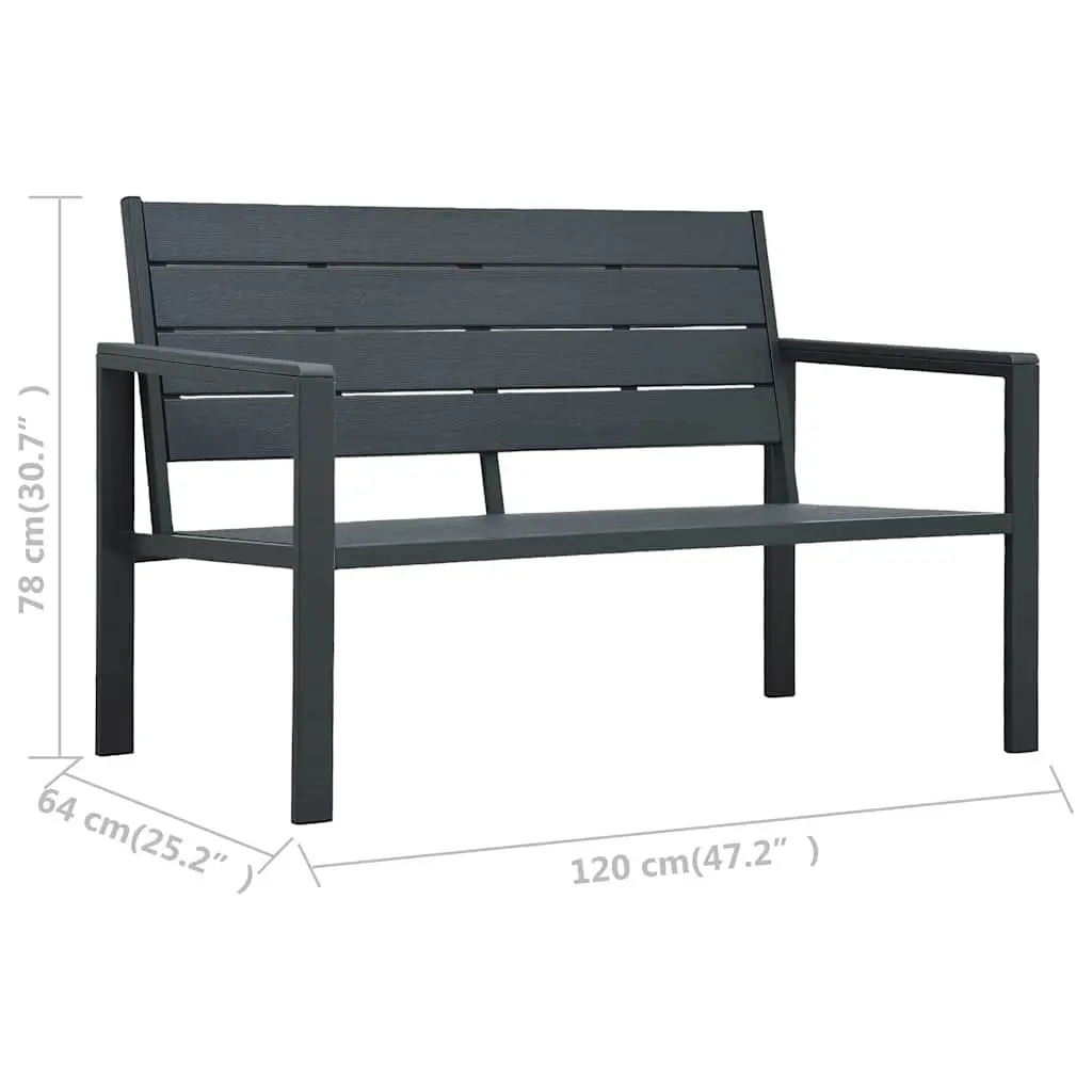 Garden Bench Weather Resistant 120cm Grey Wood Look Steel Frame