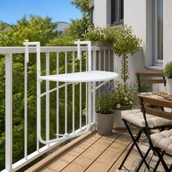 Hanging Balcony Table White Outdoor Coffee Worktop Foldable Adjustable Height