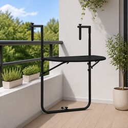Hanging Balcony Table Black Outdoor Coffee Worktop Foldable Adjustable Height