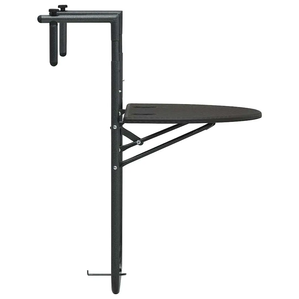 Hanging Balcony Table Foldable Weather Resistant Plastic Top Steel Frame Rattan Look Brown