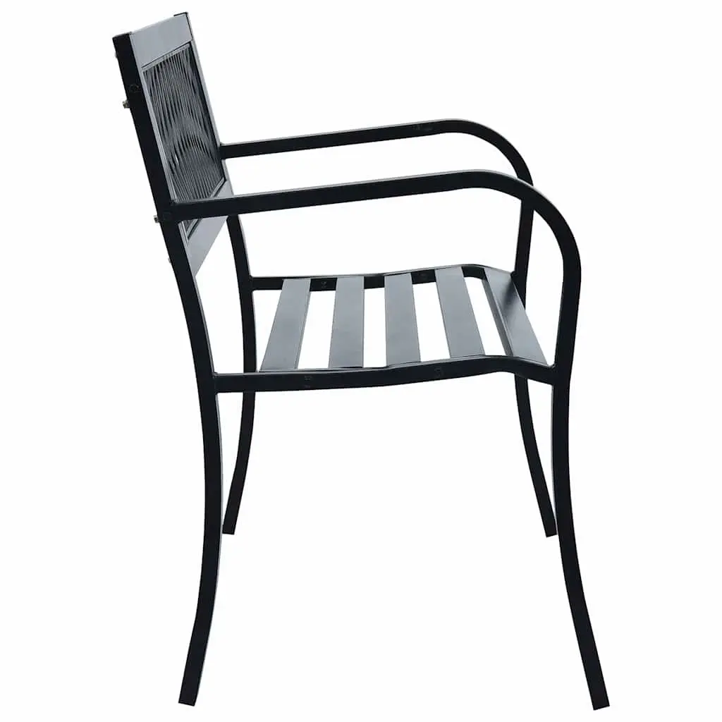 Outdoor Garden Bench Weather-Resistant 125cm Black Steel Frame Lattice-Patterned Backrest