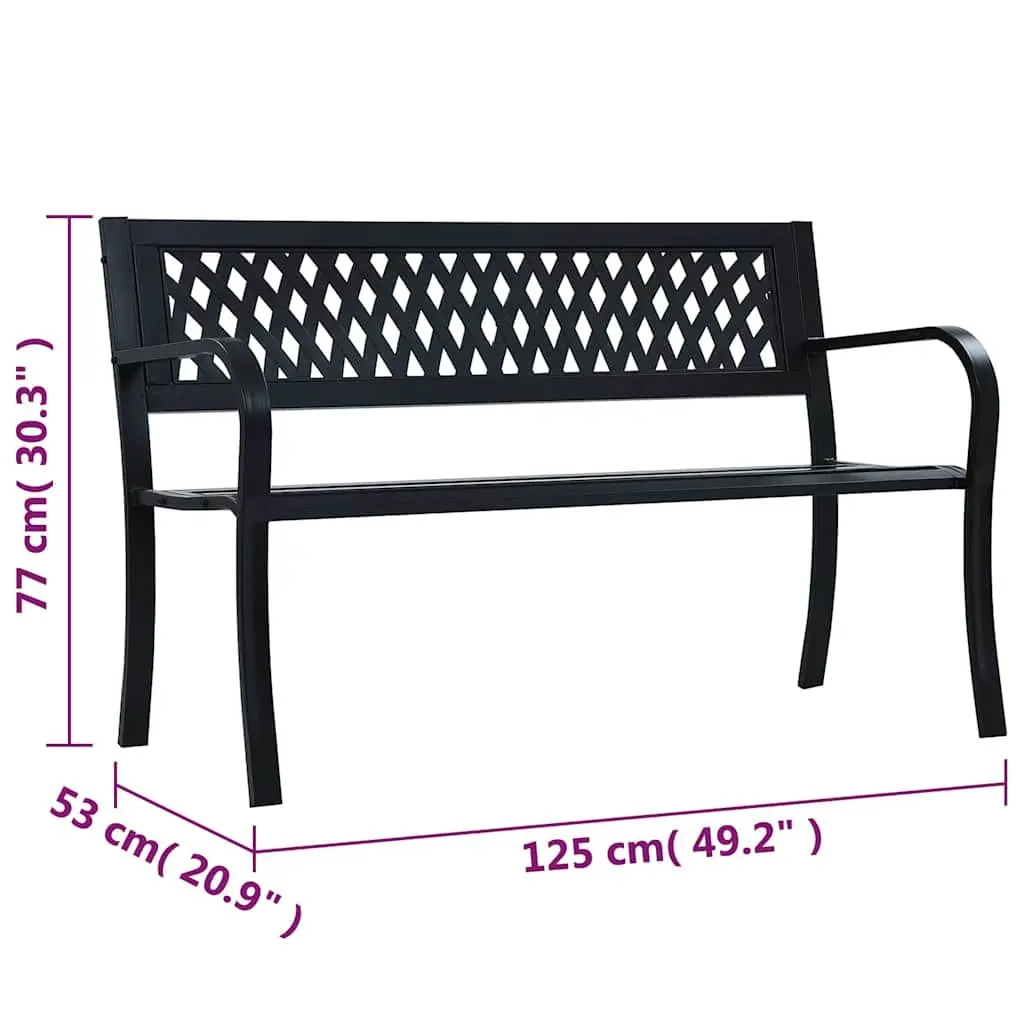 Outdoor Garden Bench Weather-Resistant 125cm Black Steel Frame Lattice-Patterned Backrest