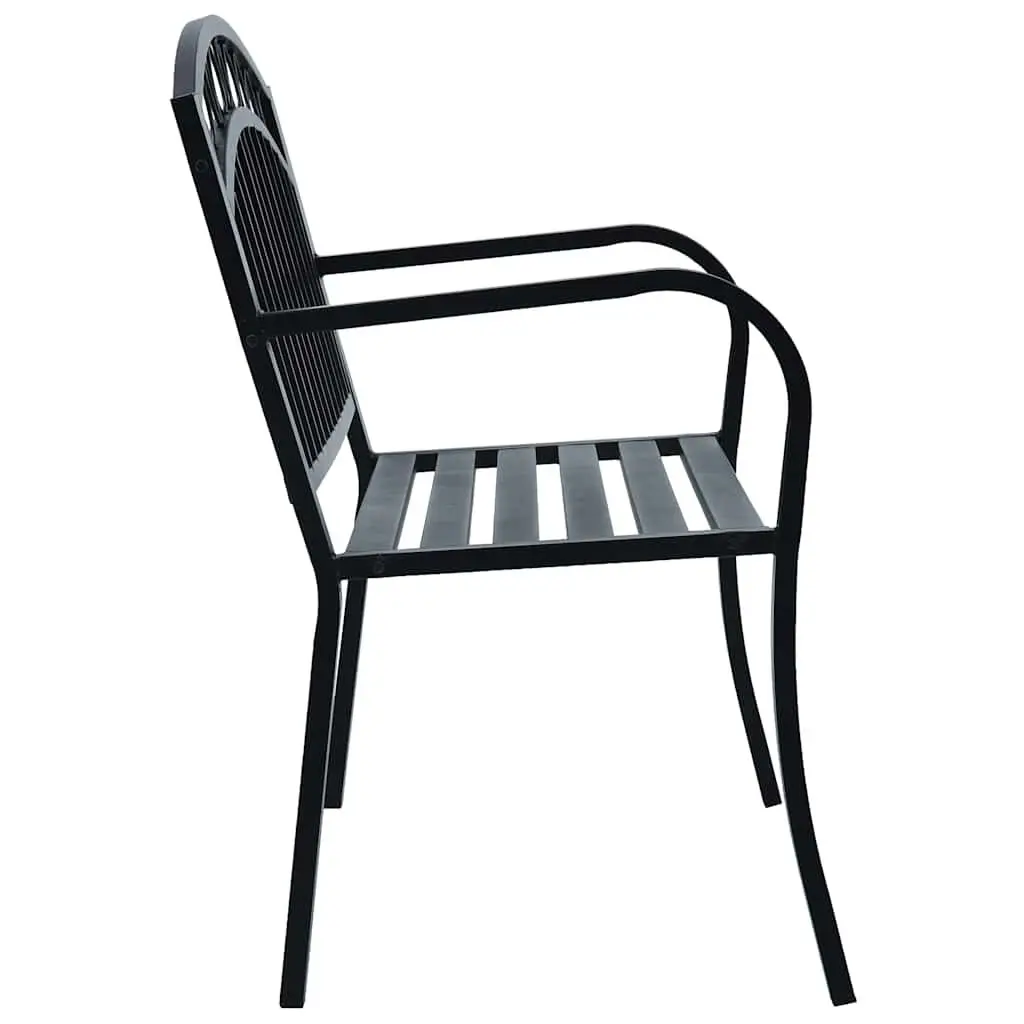 Outdoor Garden Bench 125cm Black Metal Seating Curved Armrests Patio Furniture