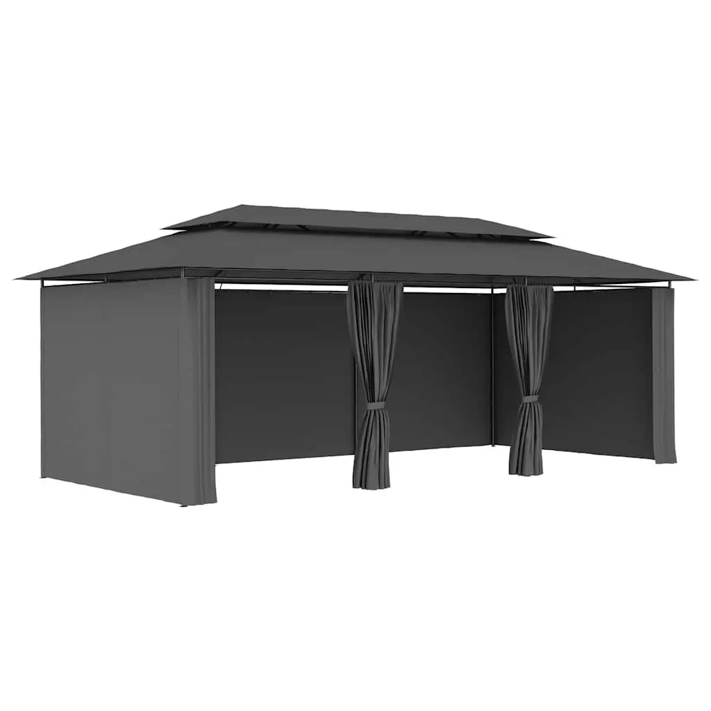 Gazebo Outdoor Canopy with Curtains Large Anthracite Tubular Steel Frame