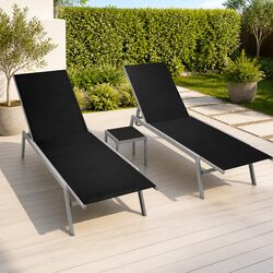 Sun Loungers Set 2 pcs with Table Steel Frame Textilene Garden Outdoor Furniture