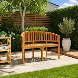 Banana Bench 120cm Outdoor Garden Seating Solid Teak Wood Brown 2-Seater Patio