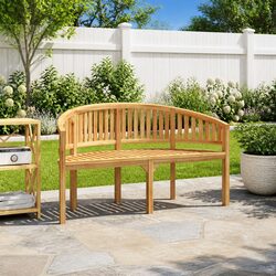 Outdoor Banana Bench 151cm Garden Seating Teak Wood 3-Seater Patio Furniture