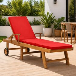 Sun Lounger with Cushion Adjustable Backrest Outdoor Garden Deck Chair Wheels