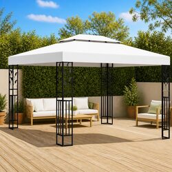 Gazebo with Double Roof 3x4 m White Outdoor Garden Canopy Sunshade Shelter