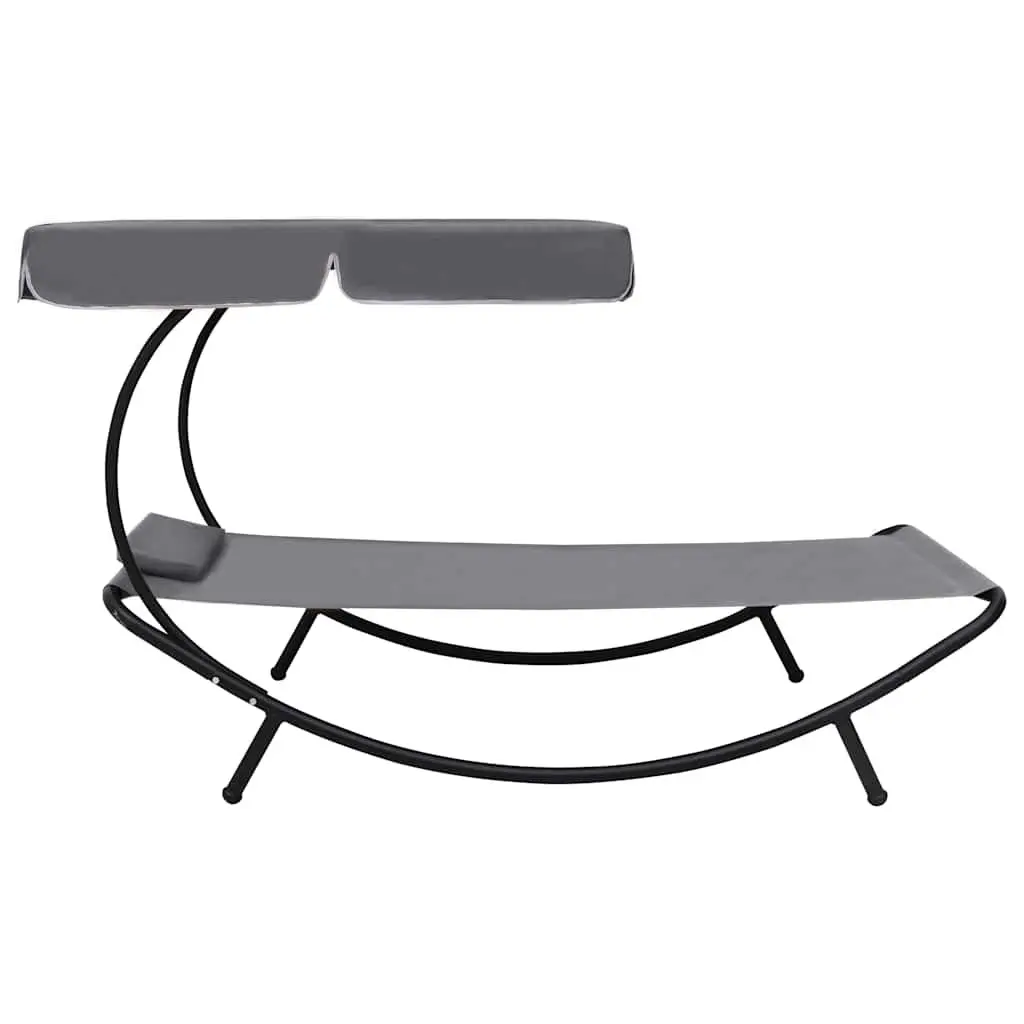 Outdoor Sun Lounger Bed with Canopy and Pillow Grey Weather-resistant Oxford Fabric