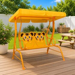Kids Swing Bench Yellow Outdoor Garden Patio Seat with Canopy Shade 115x75x110cm