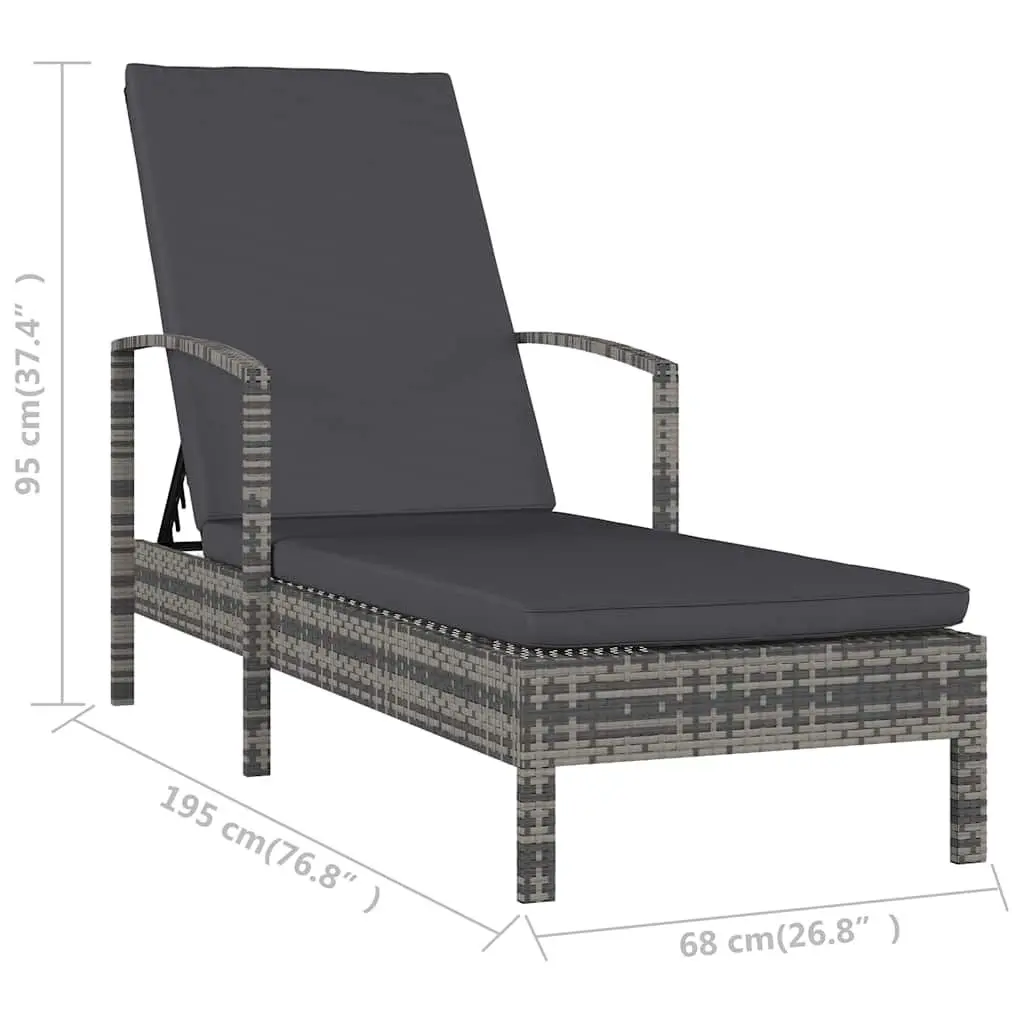 Sun Lounger Adjustable Backrest Poly Rattan Grey Outdoor Patio Deck Chair