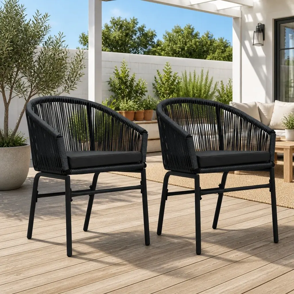Outdoor Chairs Set 2 pcs PE Rattan Black Garden Seating Patio Furniture