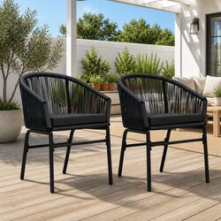 Outdoor Chairs Set 2 pcs Black Rattan Garden Seating Patio Furniture