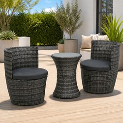 3 Piece Bistro Set Outdoor Patio Garden Furniture Rattan Table Chairs Cushions