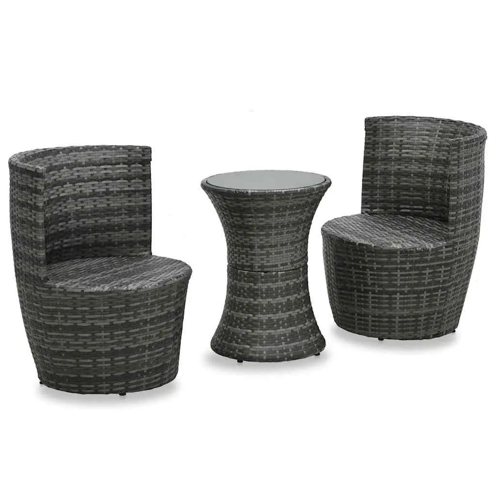 3 Piece Bistro Set Outdoor Patio Garden Furniture Rattan Table Chairs Cushions Grey