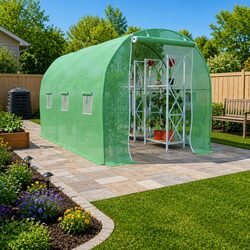 Greenhouse 6.86 m² Galvanised Steel Frame PE Mesh Garden Plant House Ventilation