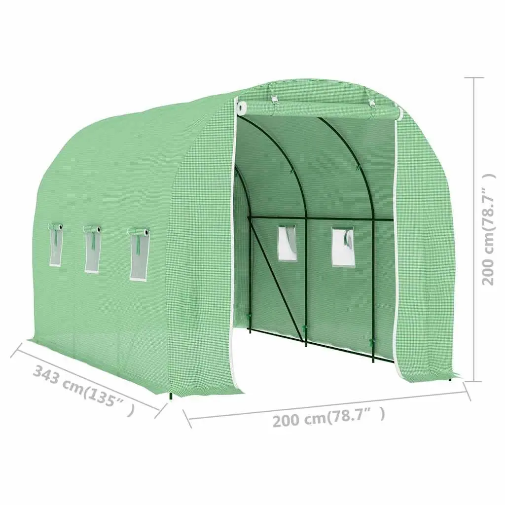 Greenhouse Galvanised Steel Frame PE Mesh 6.86 m² Green Garden Plant House Ventilation