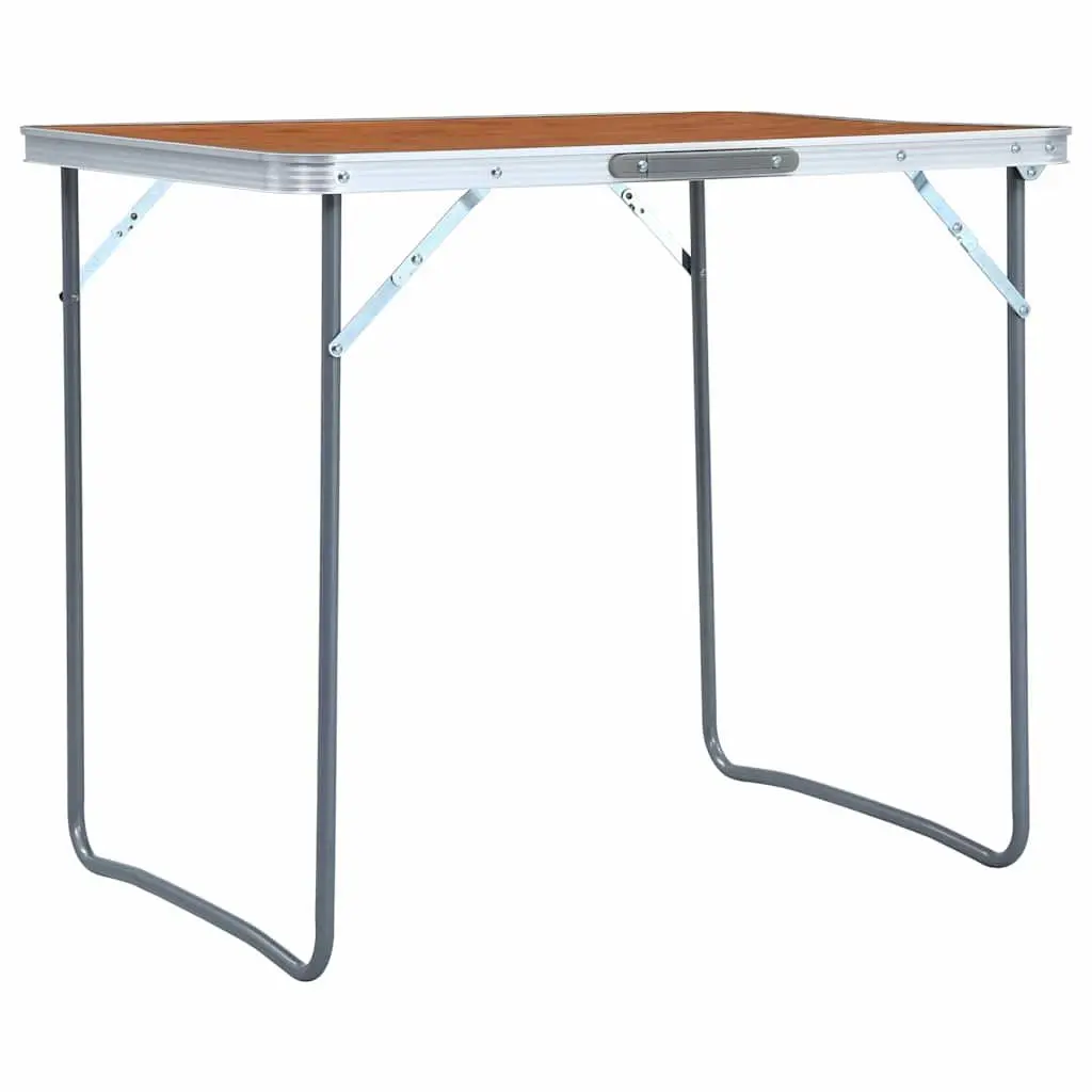 Foldable Camping Table Lightweight Metal Frame Portable Outdoor Picnic Garden Furniture Brown 80 x 60 cm