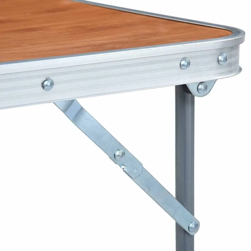 Foldable Camping Table Lightweight Metal Frame Portable Outdoor Picnic Garden Furniture Brown 80 x 60 cm