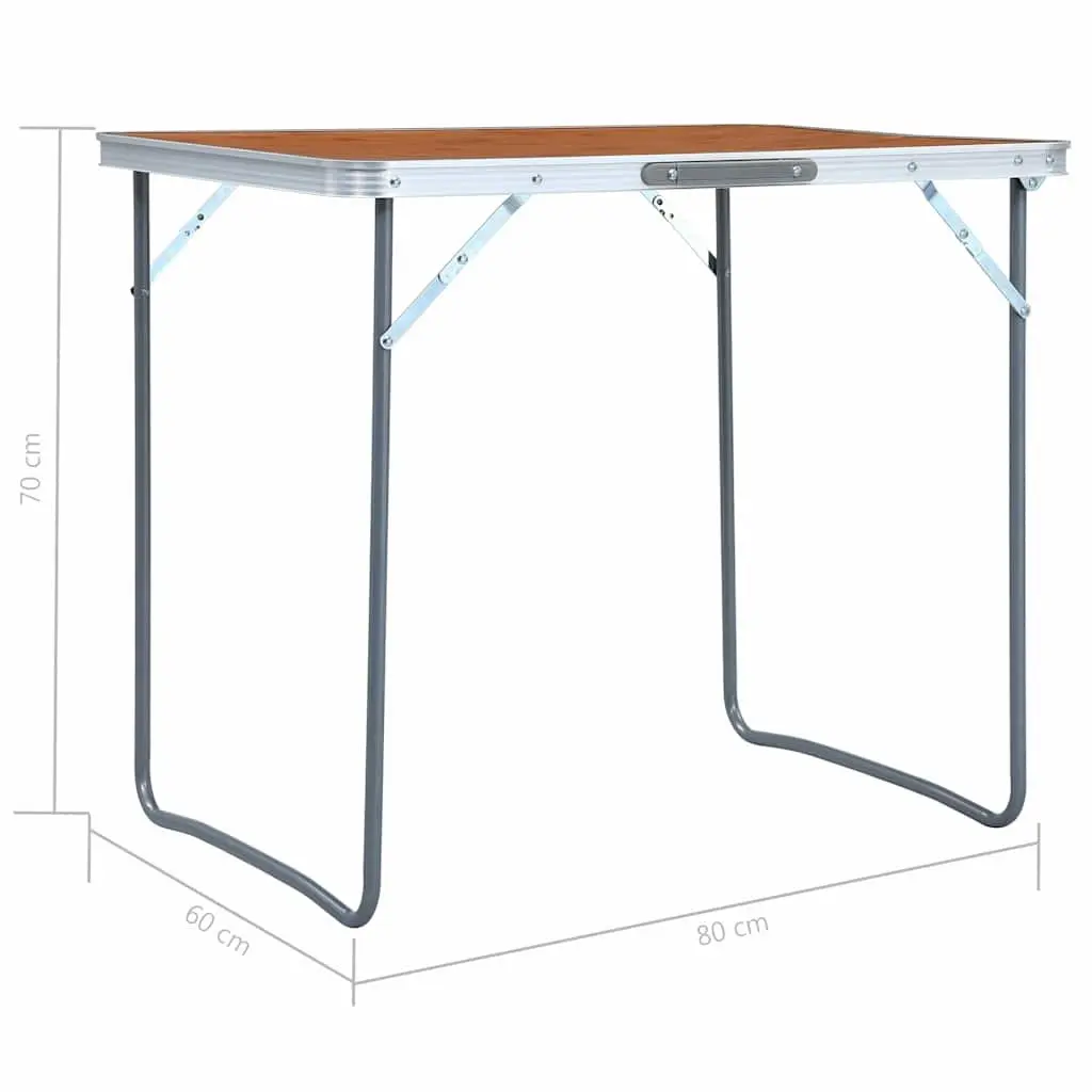 Foldable Camping Table Lightweight Metal Frame Portable Outdoor Picnic Garden Furniture Brown 80 x 60 cm