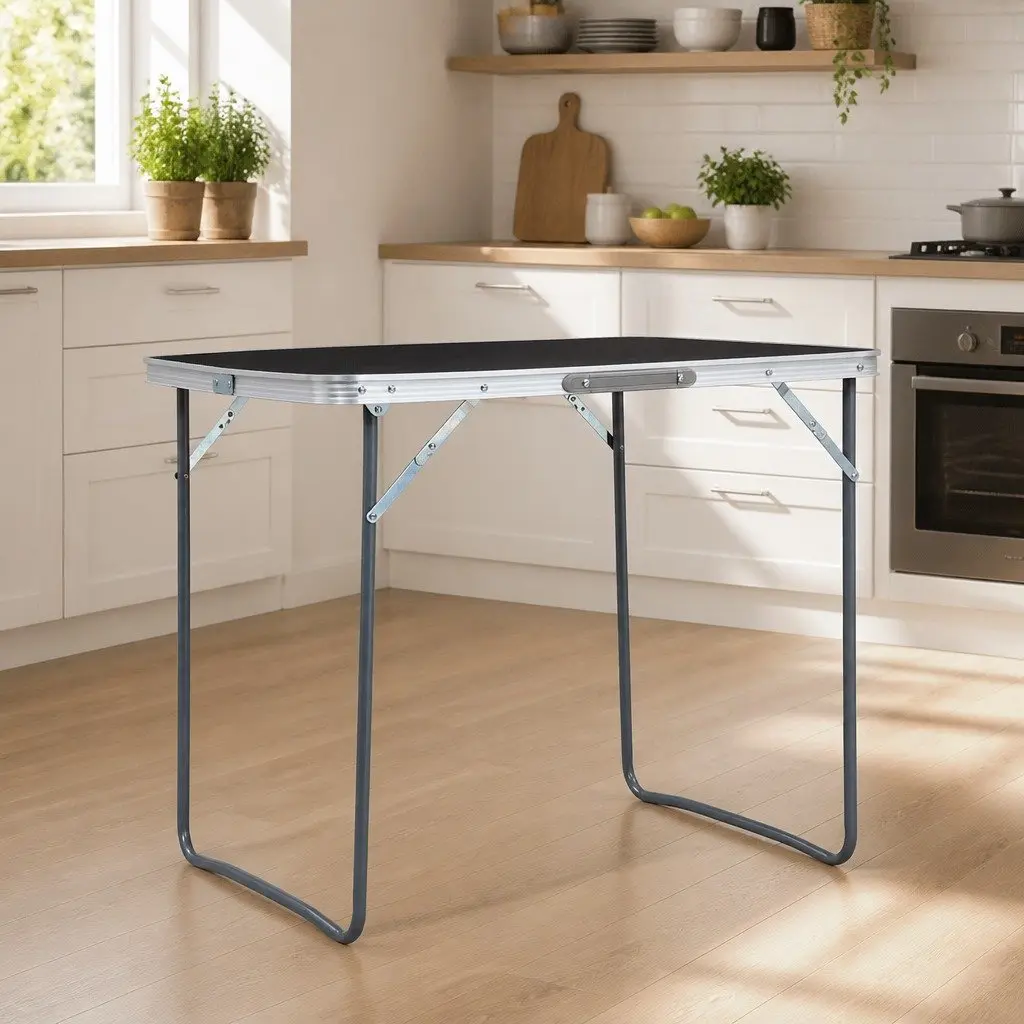 Foldable Camping Table with Metal Frame 80x60cm Grey Portable Outdoor Picnic