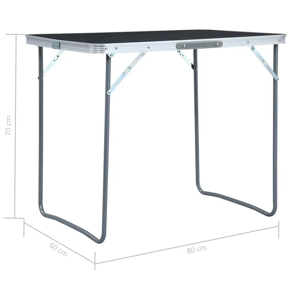 Foldable Camping Table with Metal Frame 80x60cm Grey Portable Outdoor Picnic