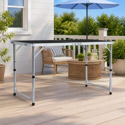 Foldable Camping Table Grey Adjustable Height Portable Outdoor Picnic Garden
