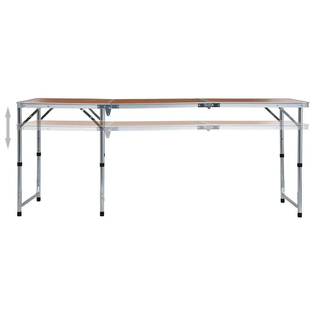 Foldable Camping Table Adjustable Height 180x60cm Brown Outdoor Picnic Portable
