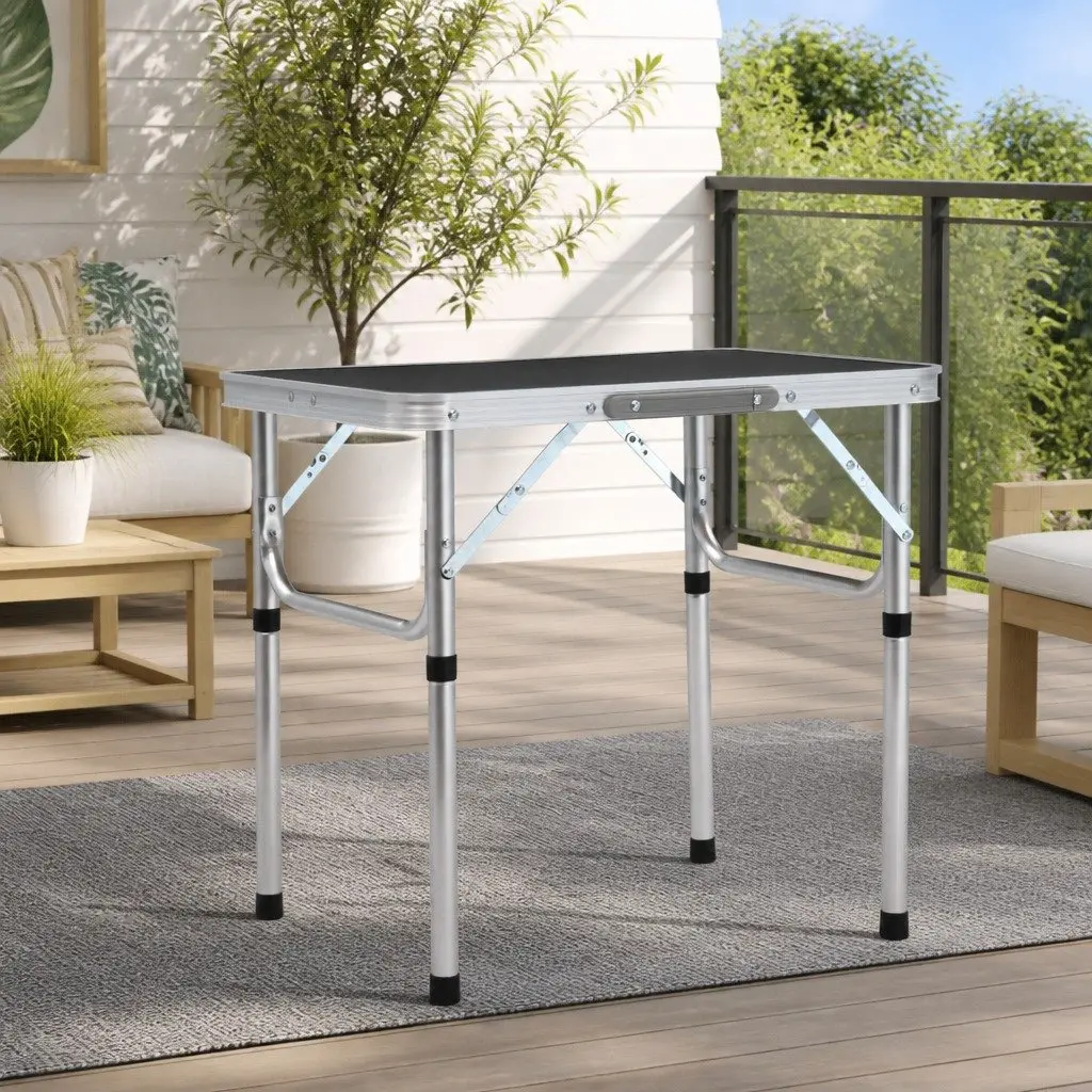 Folding Camping Table Lightweight Aluminium Frame MDF Top Grey Portable Outdoor Picnic BBQ Hiking