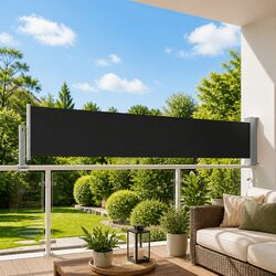 Patio Retractable Side Awning 60x300 cm Black Outdoor Shade Screen Privacy