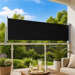 Patio Retractable Side Awning 80x300cm Black Outdoor Privacy Screen Sunshade