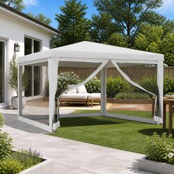 Party Tent 4x4m White Mesh Sidewalls Outdoor Gazebo Marquee Events Weddings