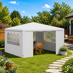 Party Tent 4x4m White Marquee Canopy Gazebo Outdoor Garden Pavilion with Side