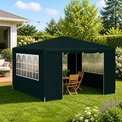 Party Tent 4x4 m Green Outdoor Canopy Gazebo with Side Walls Windows Door Panels