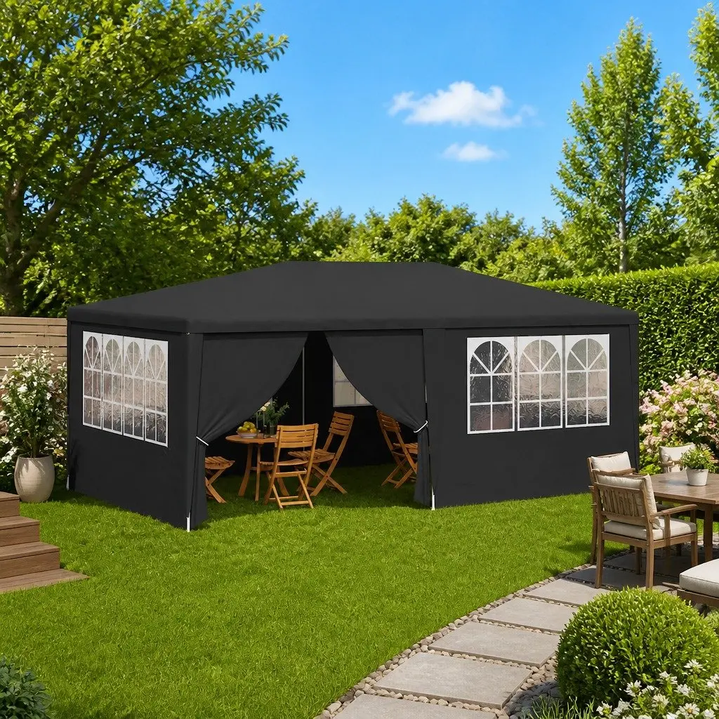 Party Tent Outdoor Marquee 4x6 m Anthracite with Side Walls Windows and Door