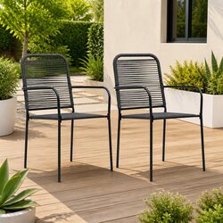 Outdoor Chairs Set of 2 Cotton Rope Woven Steel Frame Garden Seating Black